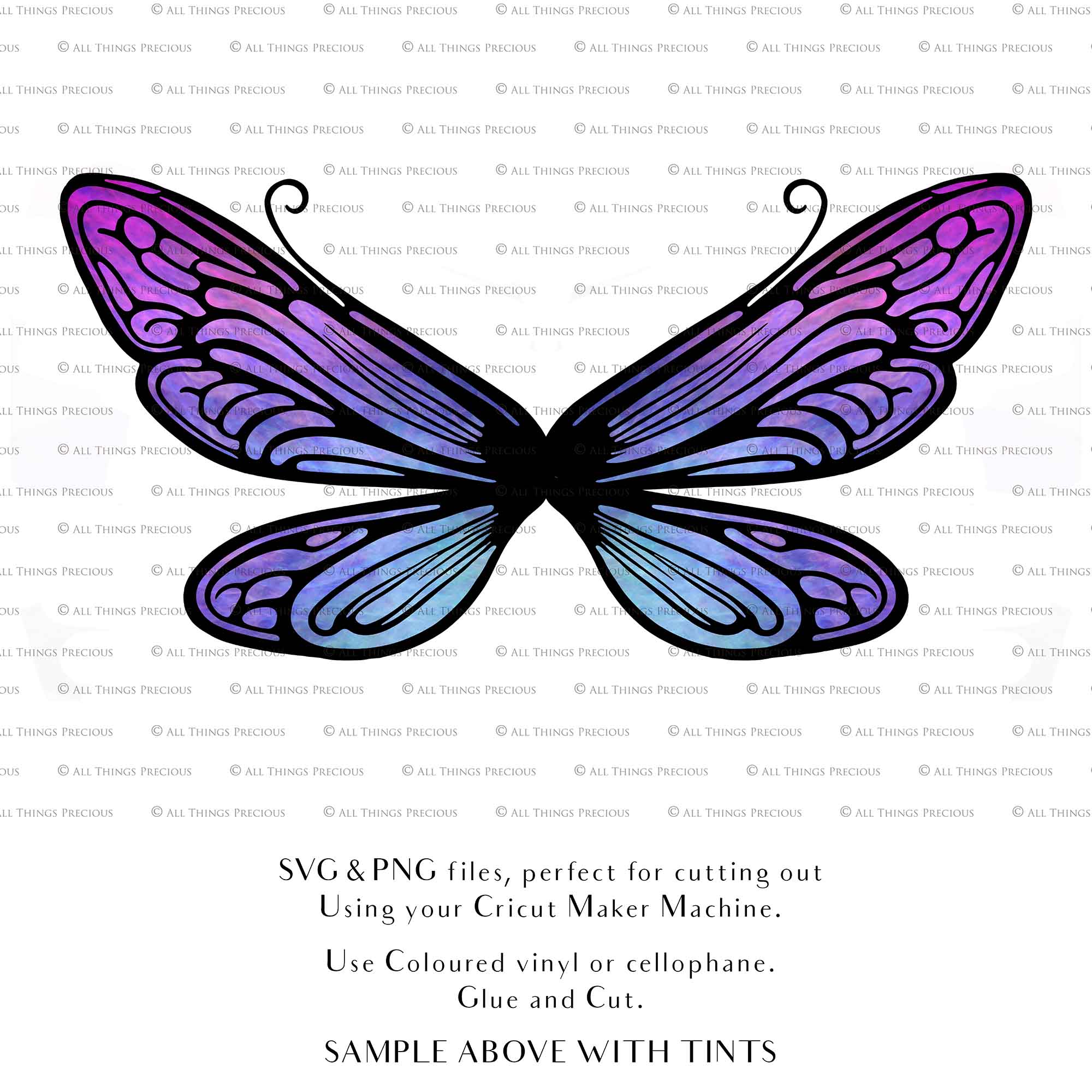 SVG & PNG Fairy Wing files for Cricut or Silhouette Cameo Cutting Machine. To create wearable fairy wings, in adult or children sizes. Simply load the design into design space for Cricut, re size and you are set to go!  These are Individual Wing Pieces, for you to cut and assemble. This is a DIGITAL product.